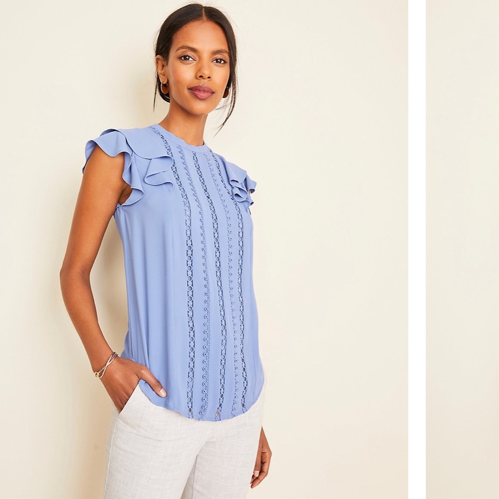 Ann Taylor circle lace trim mock neck shell